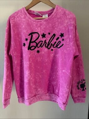 Barbie Hot Pink Logo Crewneck Sweatshirt Embroidered Malibu CA